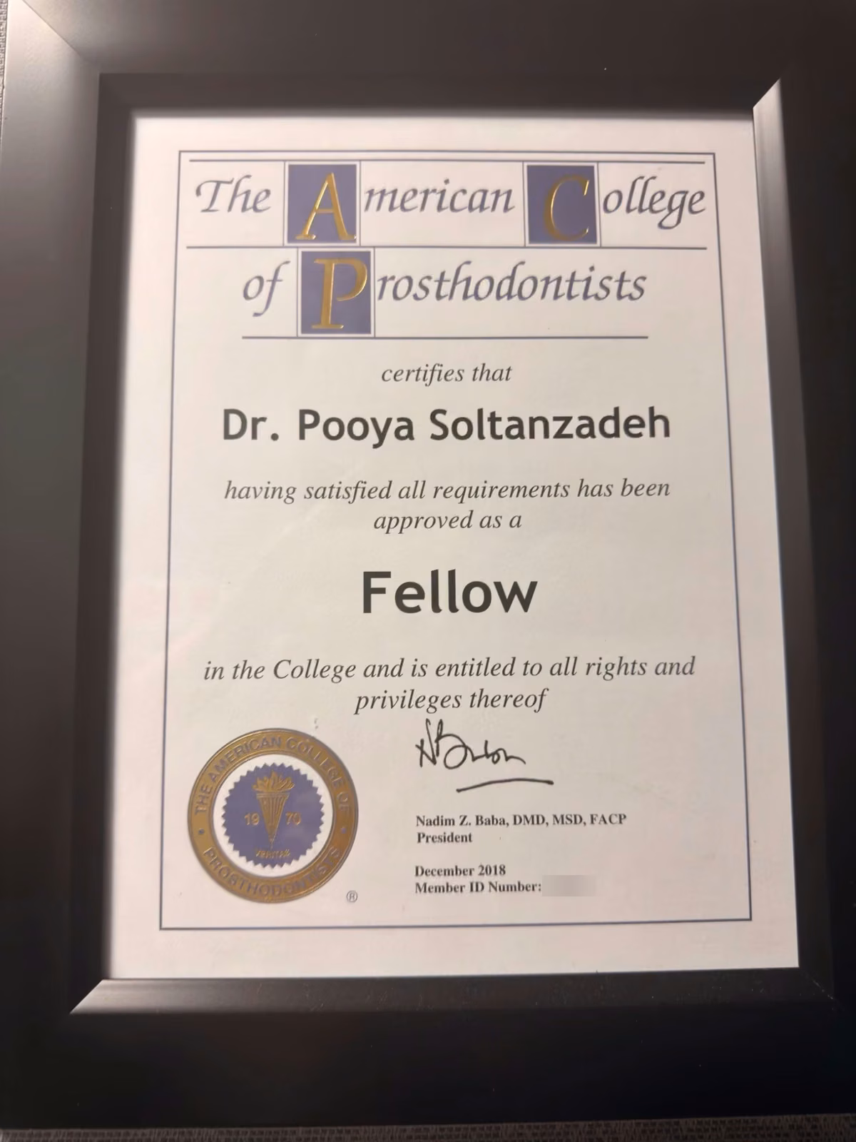 Fellow, American College of Prosthodontists