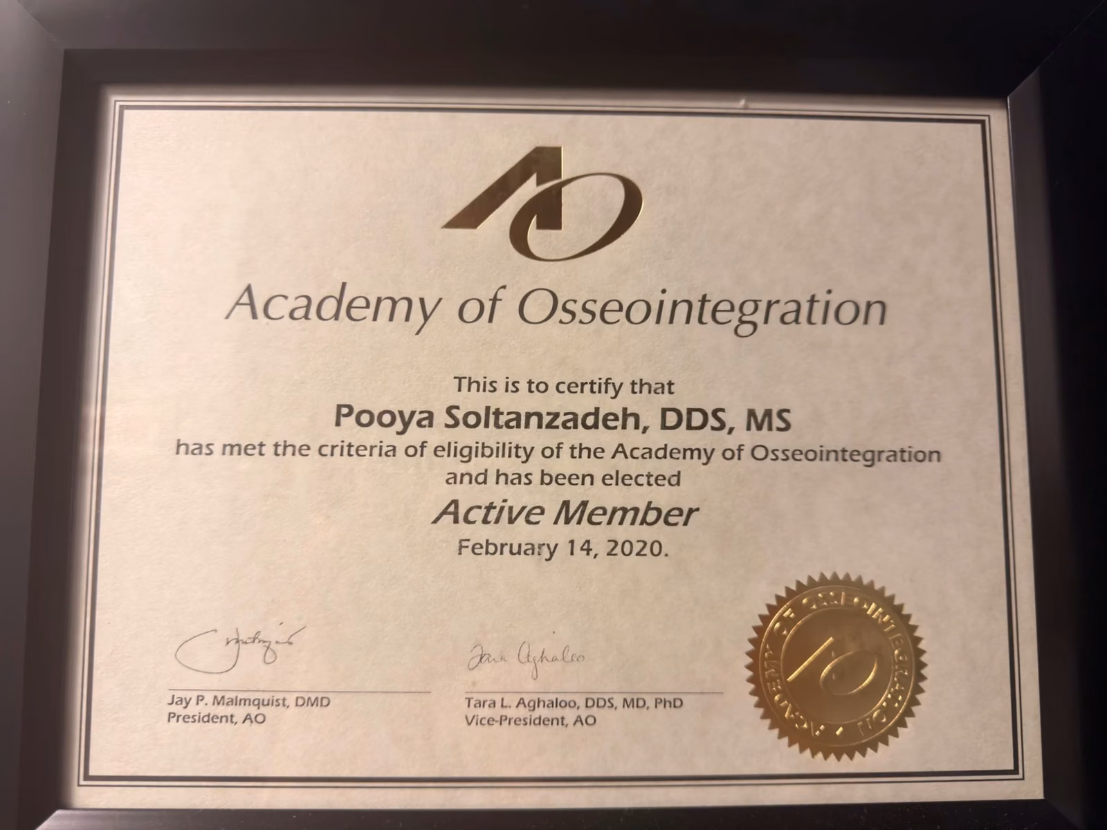 Miembro activo, Academy of Osseointegration