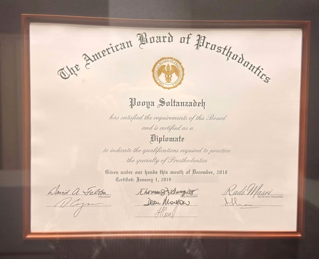 Diplomate, American Board of Prosthodontics
